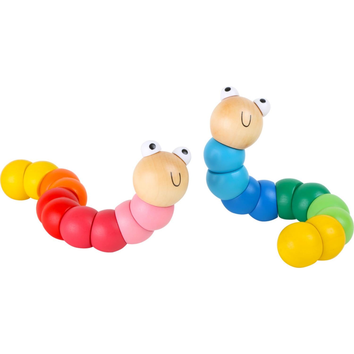 Red Wooden Bead Caterpillar | Baby Activity Toy | Front View together with Blue Wooden Bead Caterpillar | BeoVERDE.ie