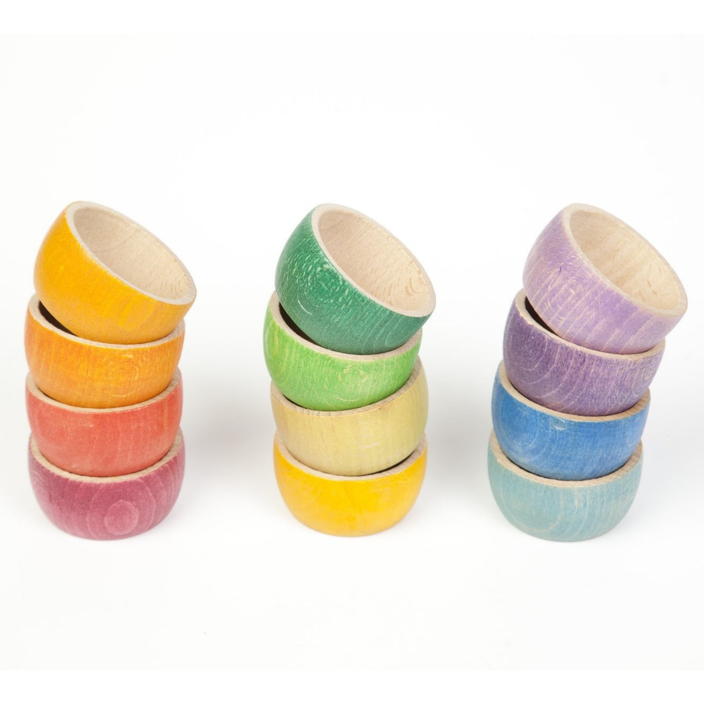 Grapat 12 Bowls | Wooden Toys for Kids | Open-Ended Play Set | Side View Stacked Bowls | BeoVERDE.ie