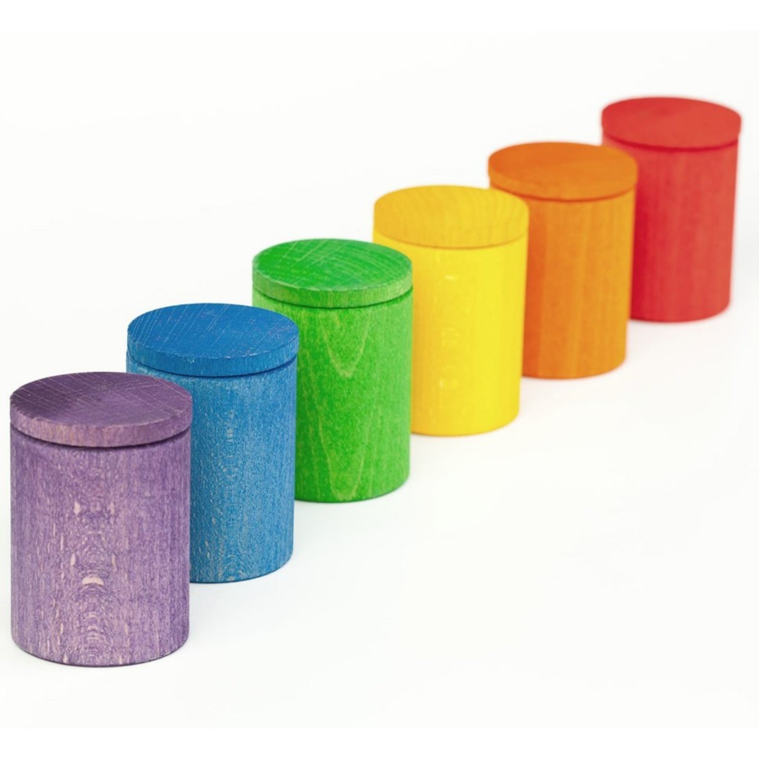 Grapat 6 Coloured Cups With Lids | Wooden Toys for Kids | Open-Ended Play Set | Side View Closed Cups | BeoVERDE.ie