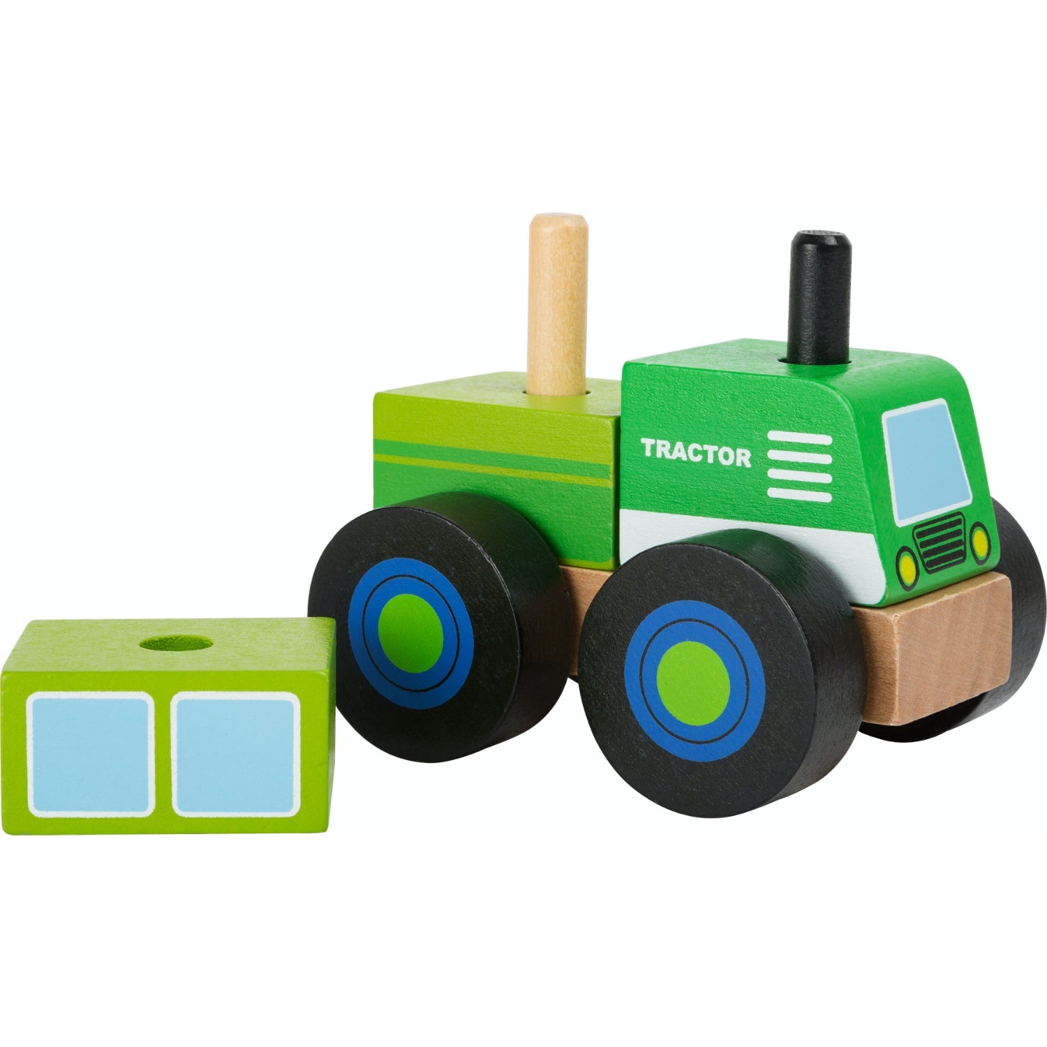 Small Foot Wooden Stacker Tractor | Baby & Toddler Activity Wooden Toy | Front Side View – One Piece Removed | BeoVERDE.ie