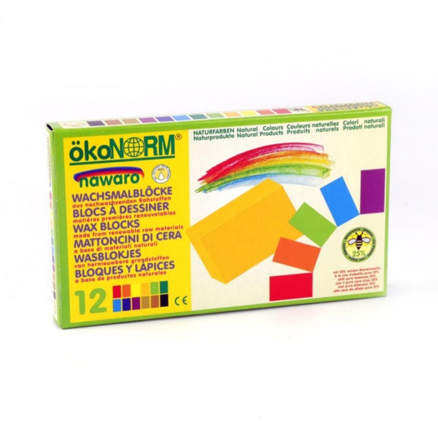 okoNORM Child-Safe Natural Wax Blocks | 12 Vibrant Colours | Box | BeoVERDE.ie