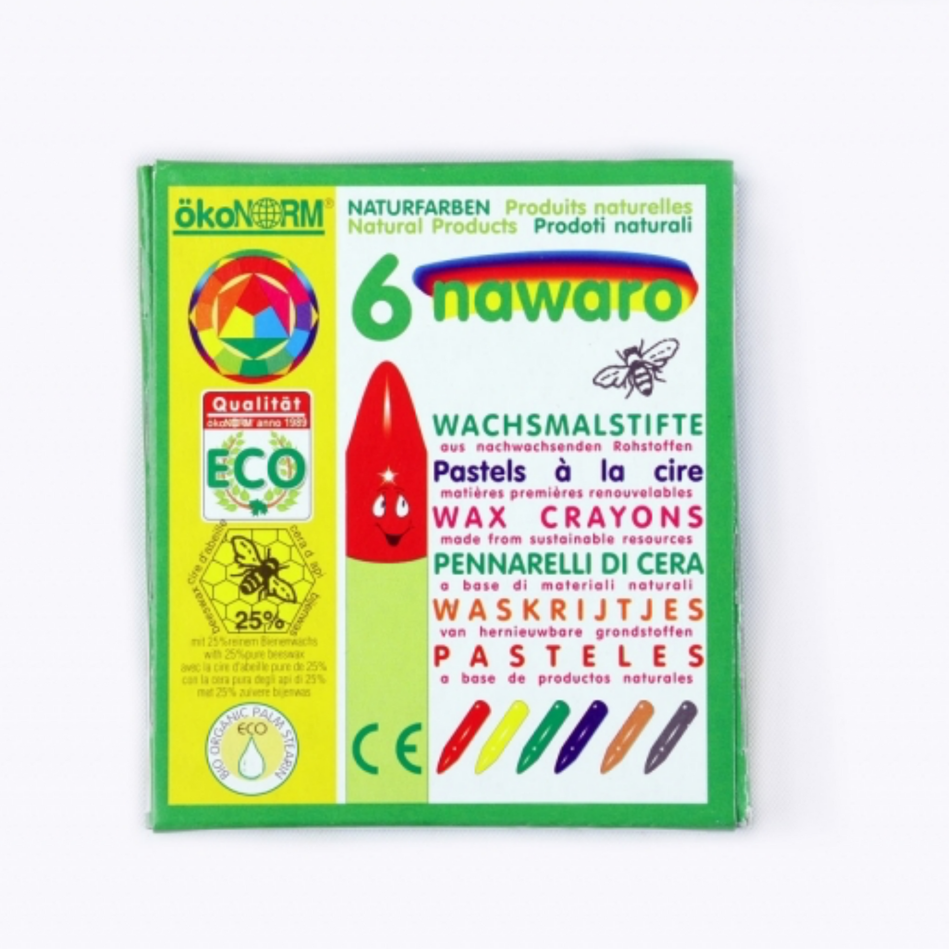 okoNORM Child-Safe Natural Wax Crayons | 6 Vibrant Colours | Box | BeoVERDE.ie
