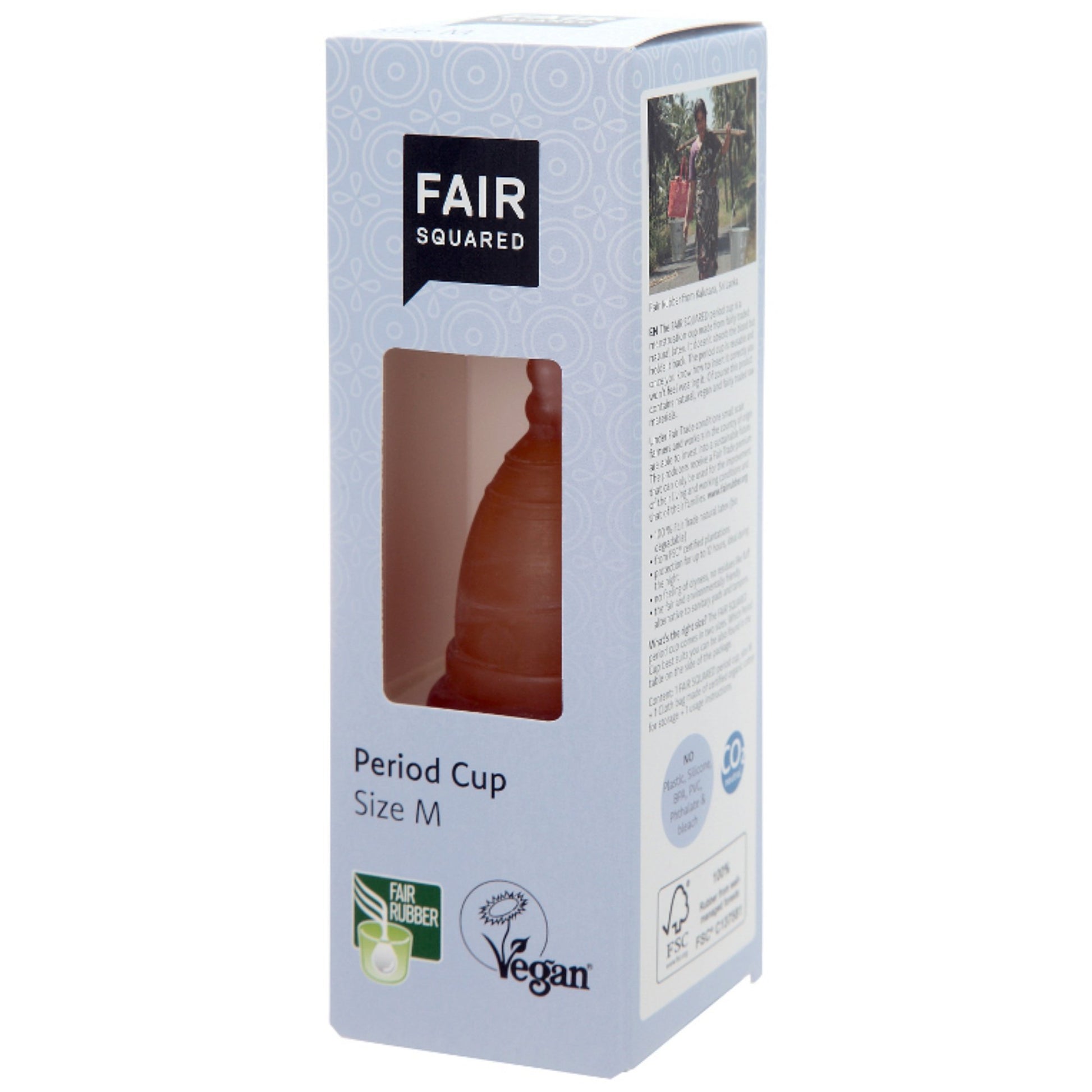 FAIR SQUARED Period-Cup M | Fairtrade Vegan | Box Front | BeoVERDE.ie