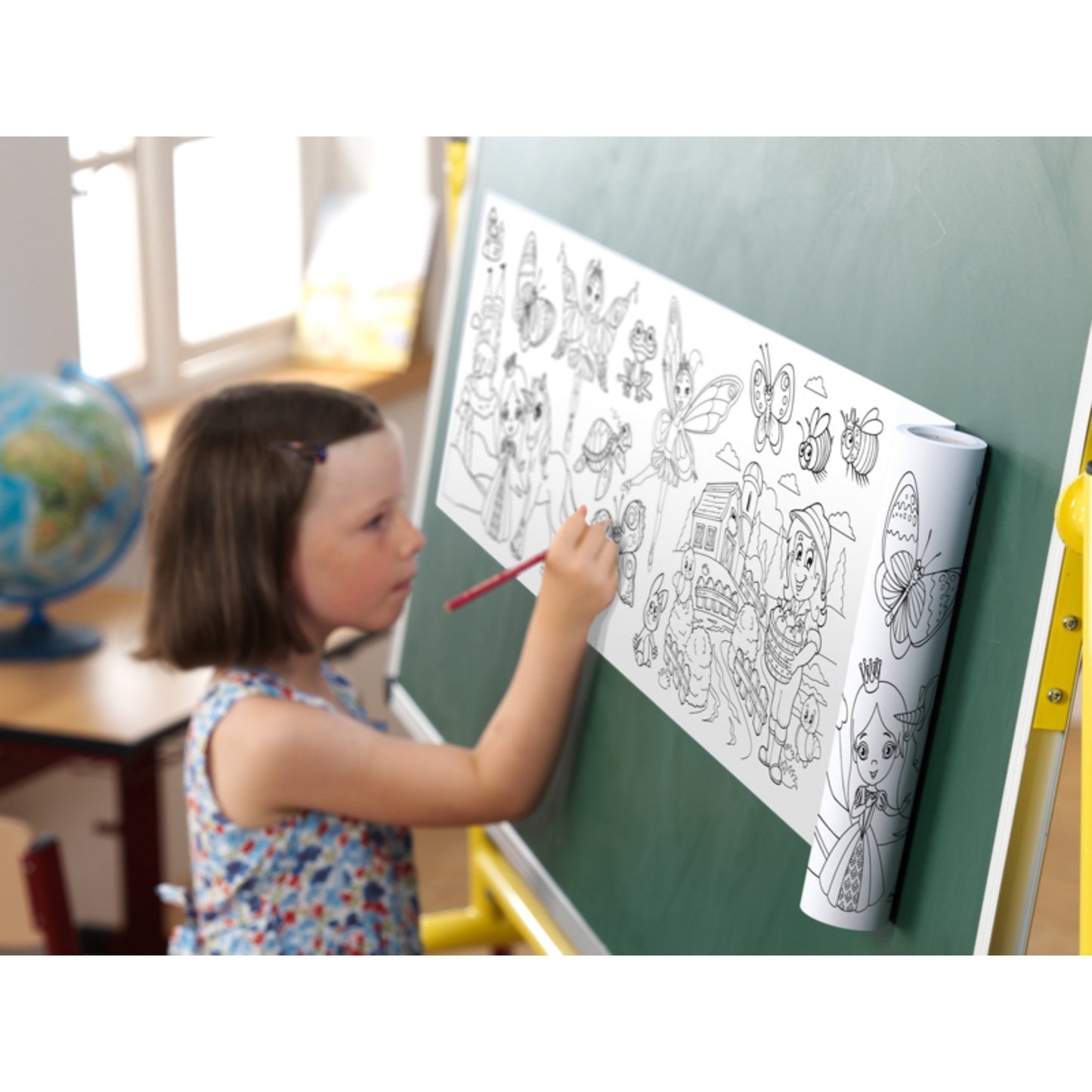 Self-Stick Colouring Book & Roll | Farm Life Adventures | Girl Colouring Sheet Stuck to Wall | BeoVERDE.ie