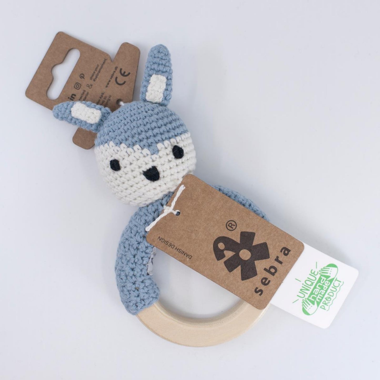 Sebra Crochet Rattle Siggy, The Rabbit | Powder Blue | Baby’s First Toy | BeoVERDE Ireland
