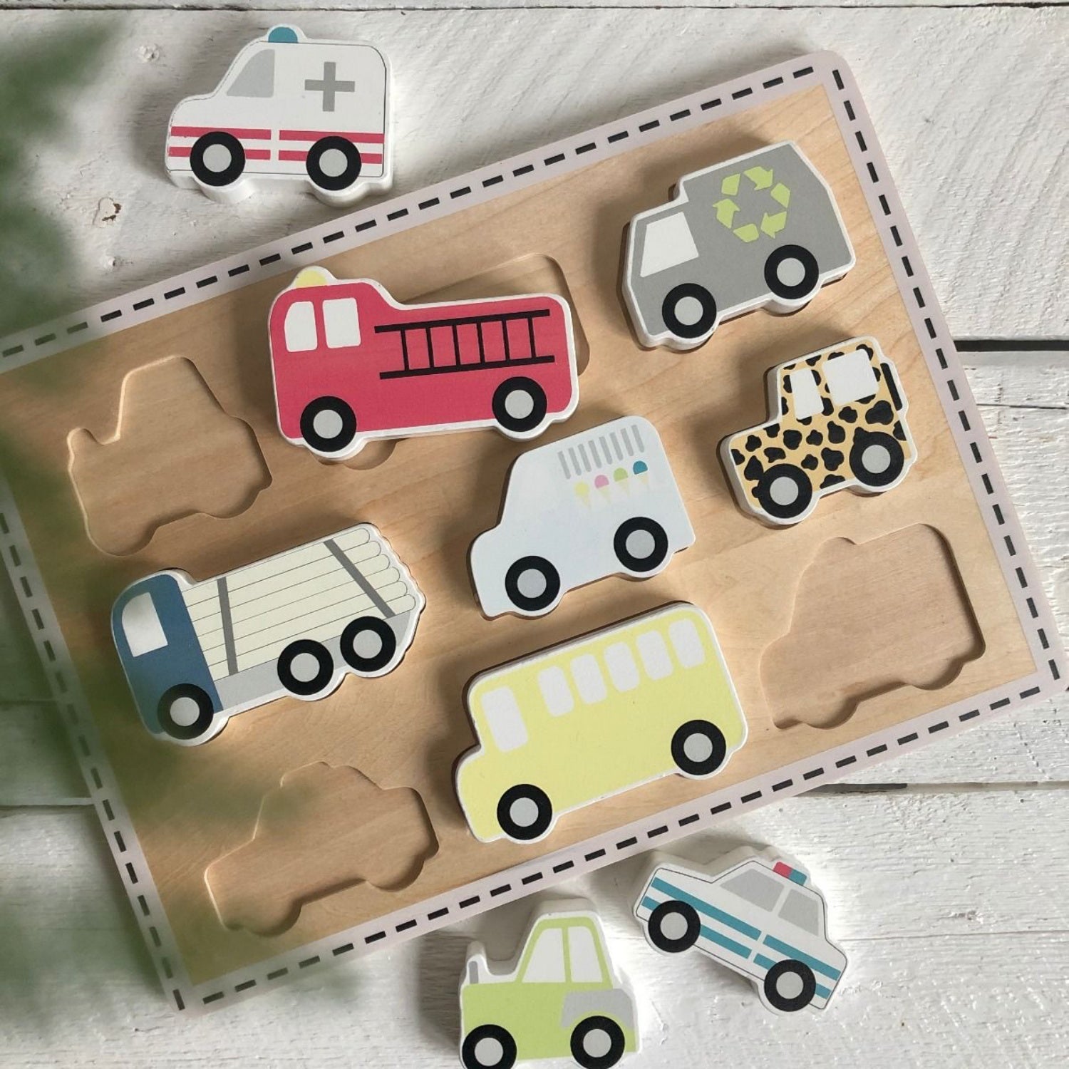 JaBaDaBaDo Cars Puzzle With 9 Different Vehicles | Wooden Imaginative Play Toy | Front View - Lifestyle | BeoVERDE.ie