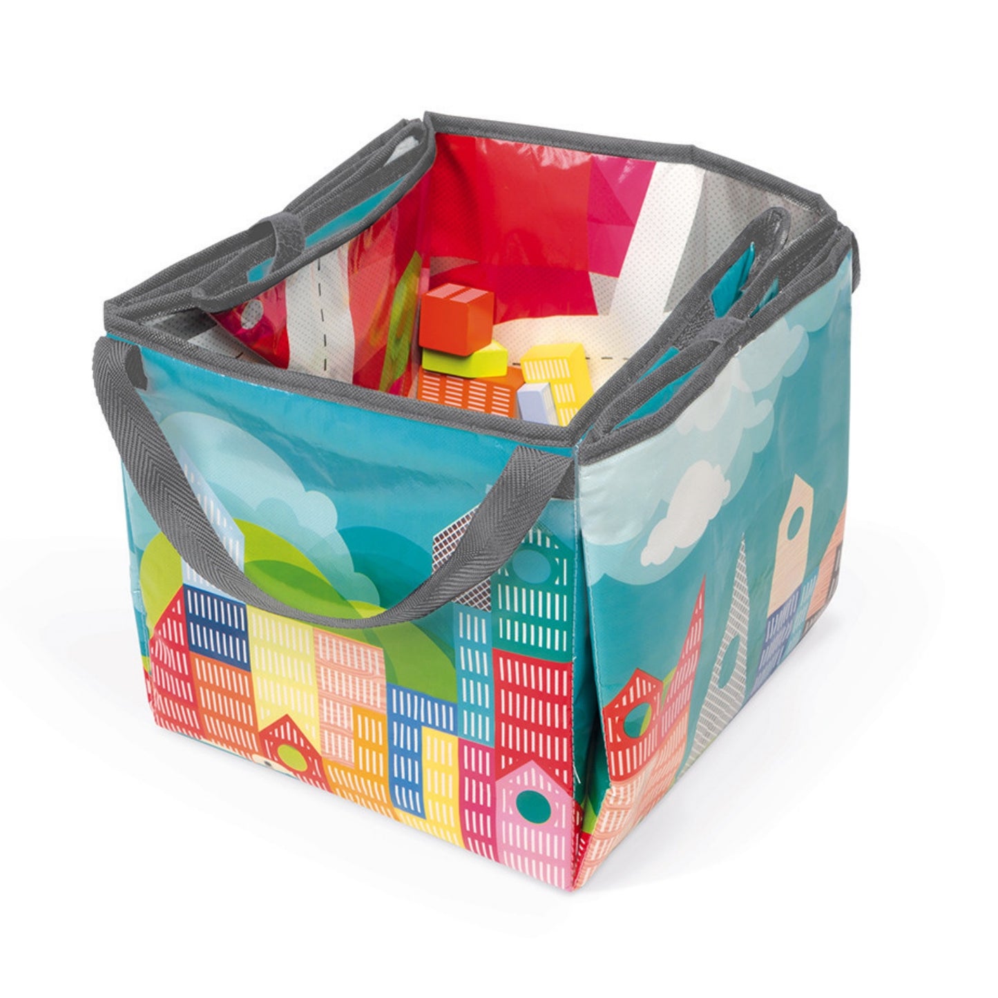 Janod Kubix 70 Archi Blocks | 70 Solid City-Themed Play Blocks & Mat | Case Folded | BeoVERDE.ie