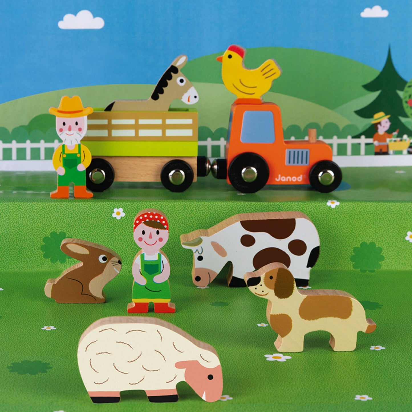 Janod Wooden Figure Farm Play Set with 10 Figures | Imaginative Play Toys | Lifestyle | BeoVERDE.ie