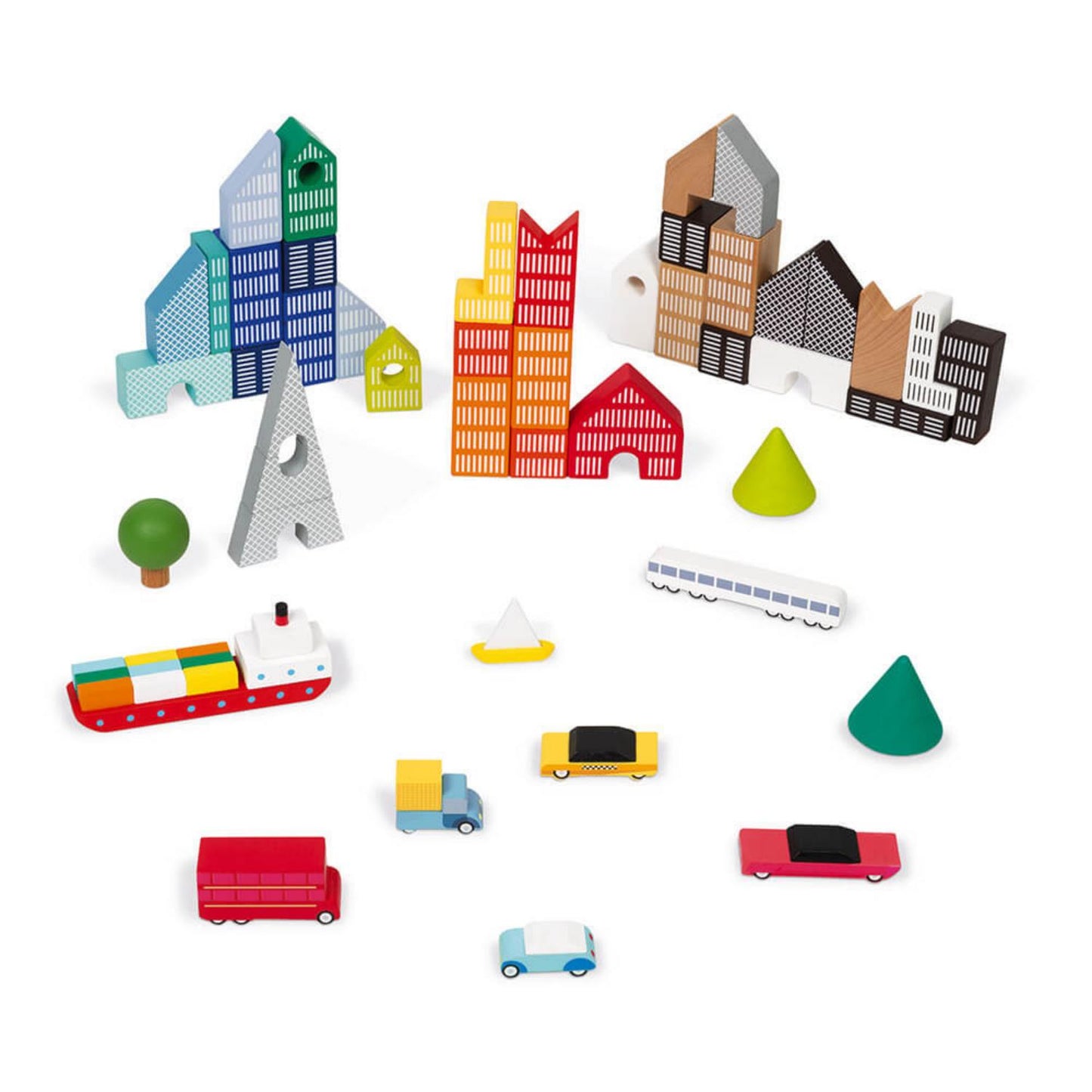 Kubix City-Themed Wooden Blocks & Puzzle | 60 Solid Wooden Pieces