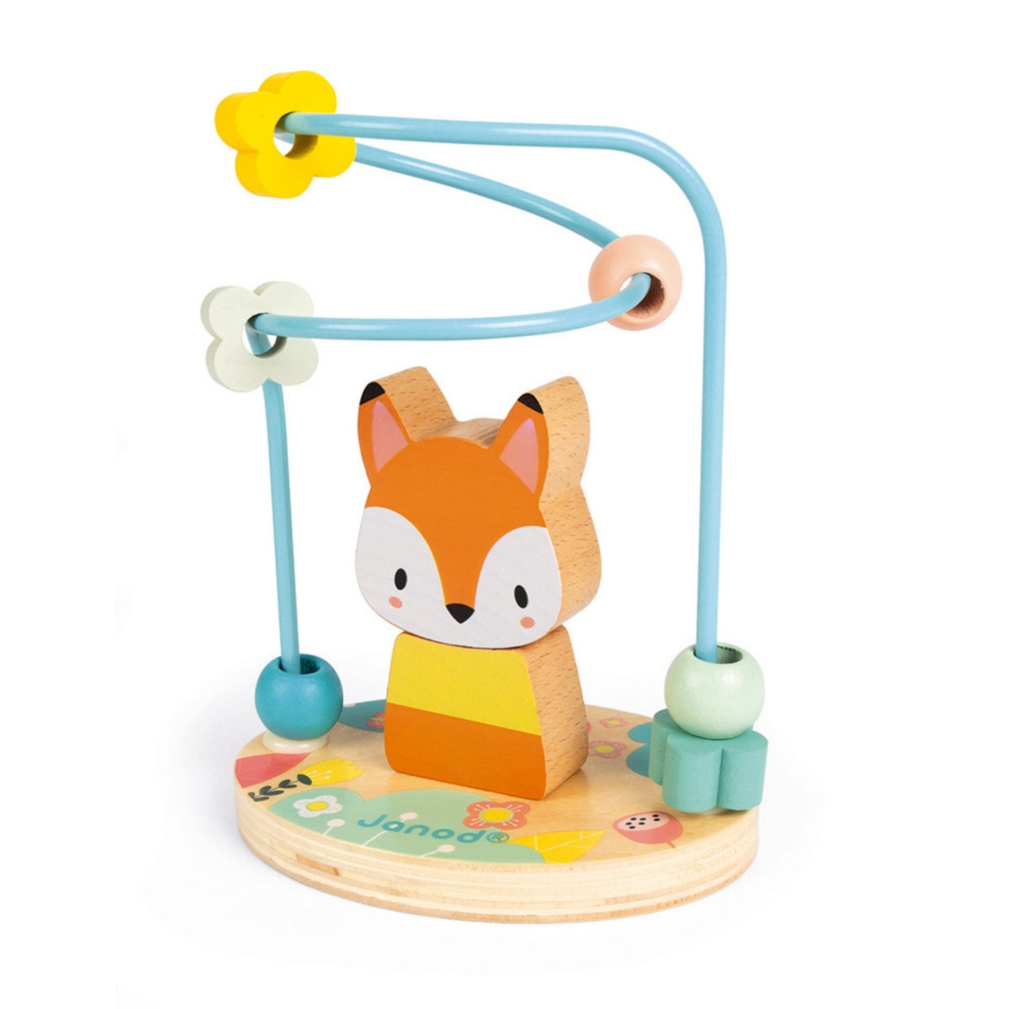 Janod Stackable Fox & Bead Maze | Wooden Toddler Activity Toy | Front-Side View | BeoVERDE.ie