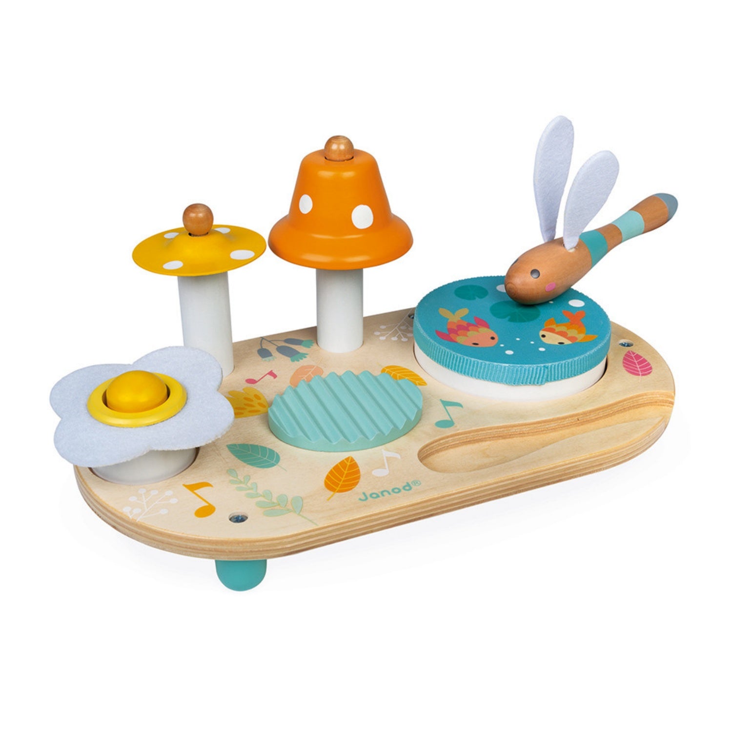Janod Pure Musical Table | Wooden Toddler Activity Toy | Playing Drum | BeoVERDE.ie