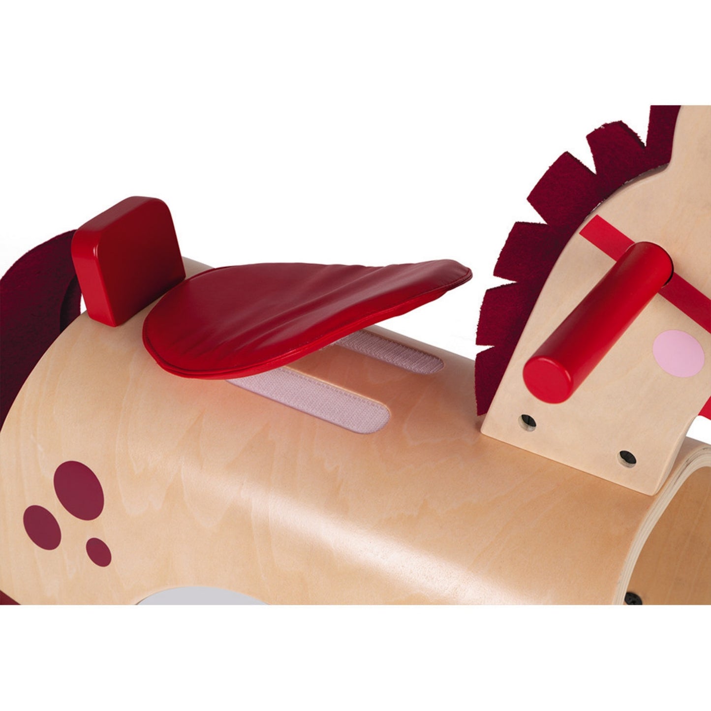 Janod Wooden Rocking Pony | Baby & Toddler Activity Wooden Toy | Close-up: Seat | BeoVERDE.ie