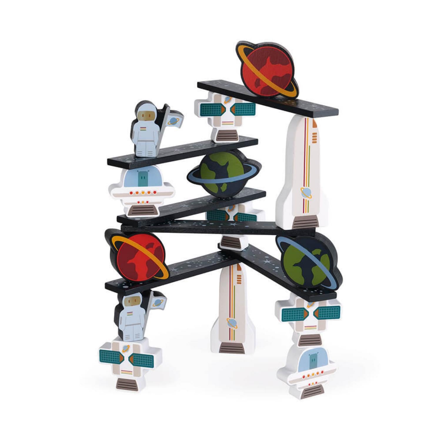 Space Building Set | Stacking + Balancing Wooden Toy | Fully Built | BeoVERDE.ie