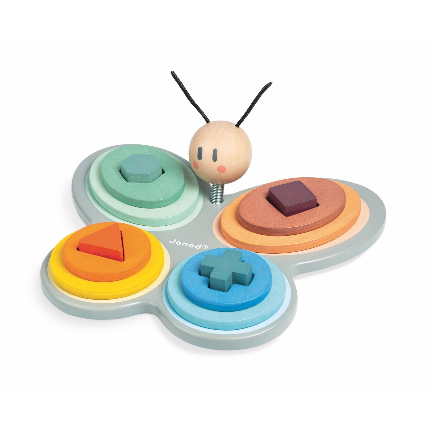 Janod Sweet Cocoon Butterfly Shape Sorter | Scandi Style Wooden Toddler Activity Toy | Right Side | BeoVERDE.ie