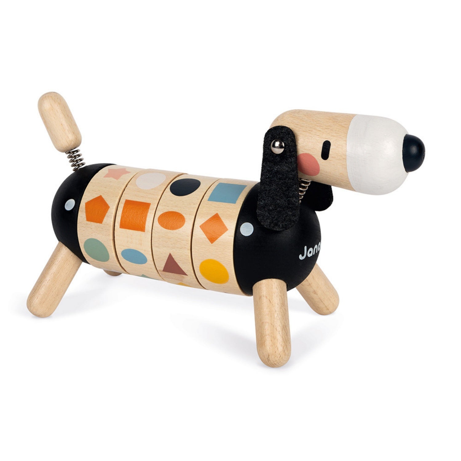 Janod Sweet Cocoon Shapes And Colours Dog | Scandi Style Wooden Toy | Front Right Side Colour Lined-up | BeoVERDE.ie