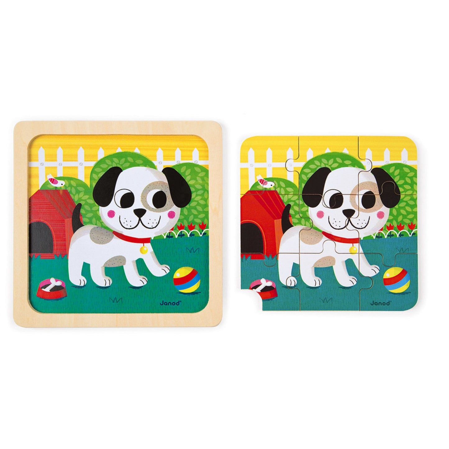 Janod Titus the Dog Wooden Puzzle | Wooden Toddler Activity Toy | Puzzle Removed From Tray | BeoVERDE.ie