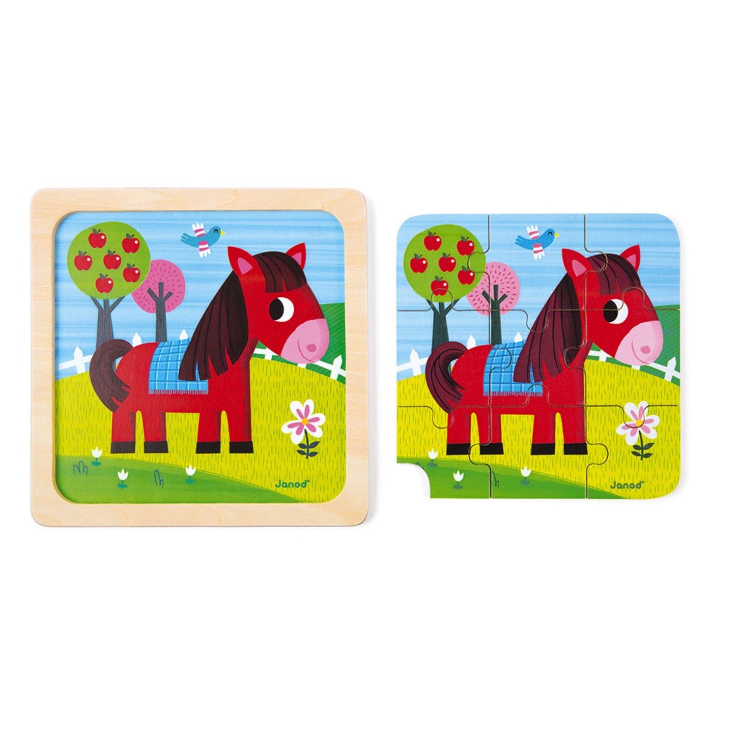 Janod Tornado the Horse Wooden Puzzle | Wooden Toddler Activity Toy | Puzzle Removed From Tray | BeoVERDE.ie