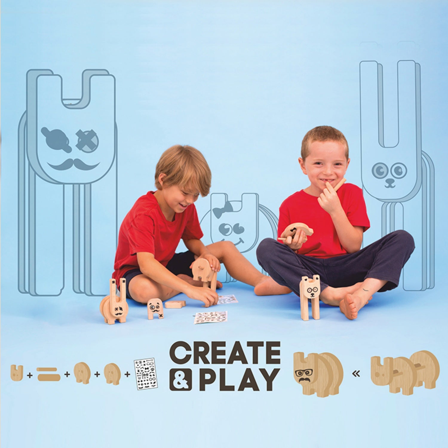 Kipod Toys Funny Creatures | Creative Wooden Toy Play Set | Wooden Assembly Puzzle & Game | Lifestyle – 2 Boys Playing | BeoVERDE.ie