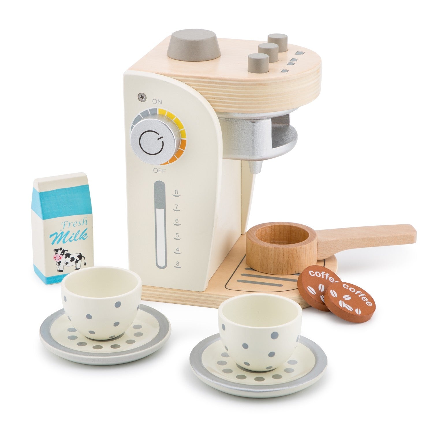 New Classic Wooden Coffee Machine Set | Pretend Play Kitchen Toys | Side View | BeoVERDE.ie