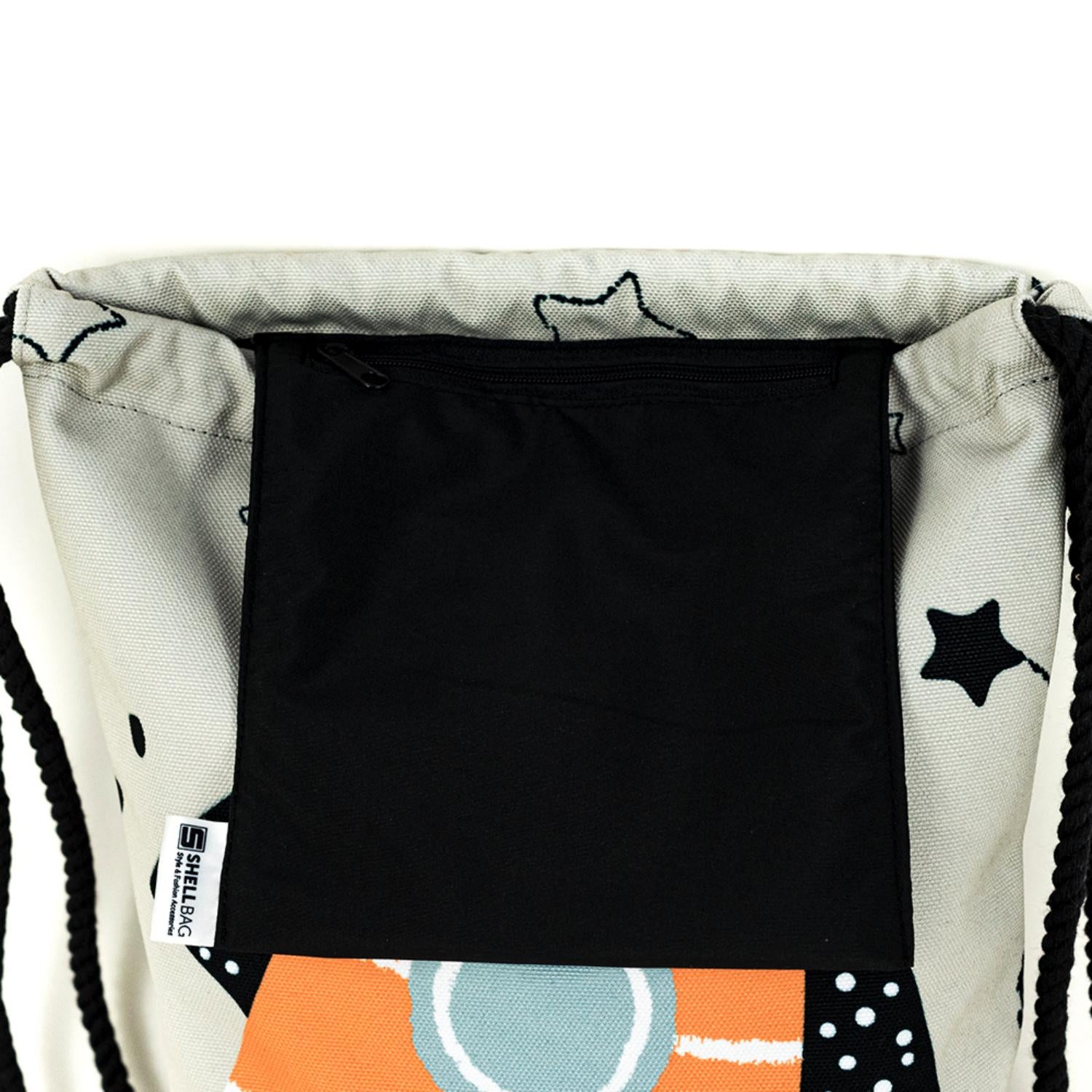 Shellbag Space Rocket Drawstring Bag | Kid’s Backpack for Creche, Nursery & School | Top View with Inner Pocket | BeoVERDE.ie
