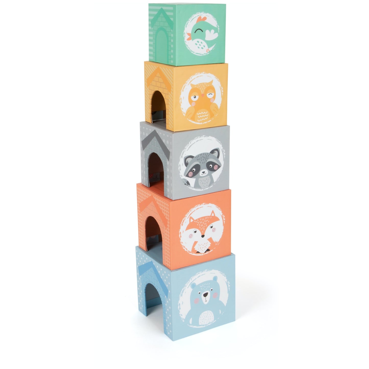 Small Foot Stacking Cubes With 5 Forest Animals | Wooden Imaginative Play Toy | Tower - Side View without Wooden Animals | BeoVERDE.ie