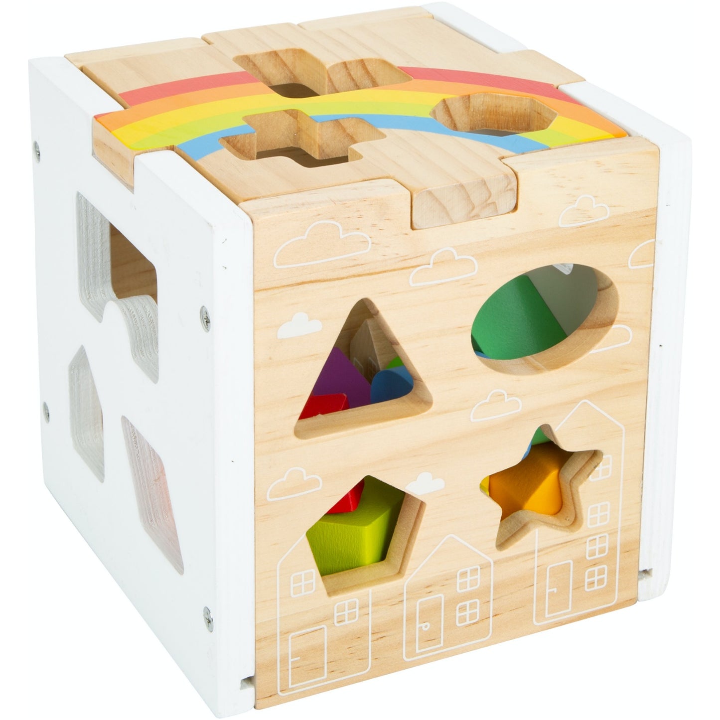 Small Foot Wooden Rainbow Shape Sorter Cube | Baby & Toddler Activity Toy | Close-Up | BeoVERDE.ie