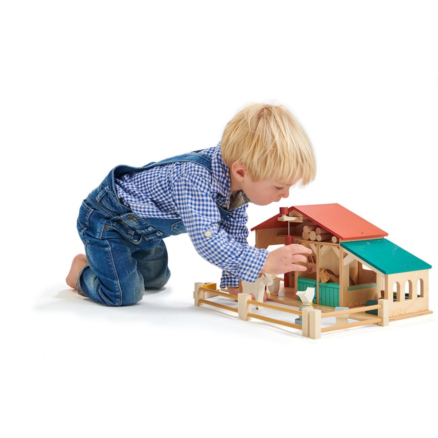 Tender Leaf Toys Wooden Farm | Wooden Toy Play Set For Kids | Lifestyle – Boy Playing With Farm On The Floor | BeoVERDE.ie