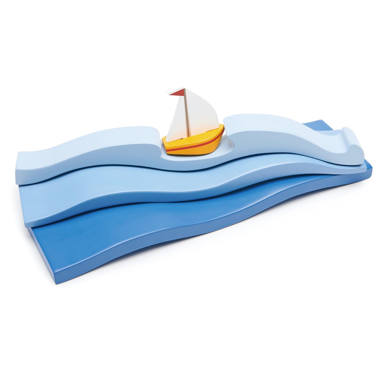 Tender Leaf Toys Blue Water | Wooden Toy Open-Ended Play Set | Side View All Pieces | BeoVERDE.ie