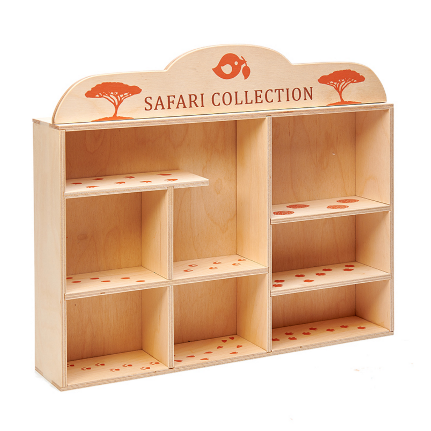 Tender Leaf 8 Safari Animals & Shelf Set | Hand-Crafted Wooden Animal Toys | Empty Shelf |BeoVERDE.ie