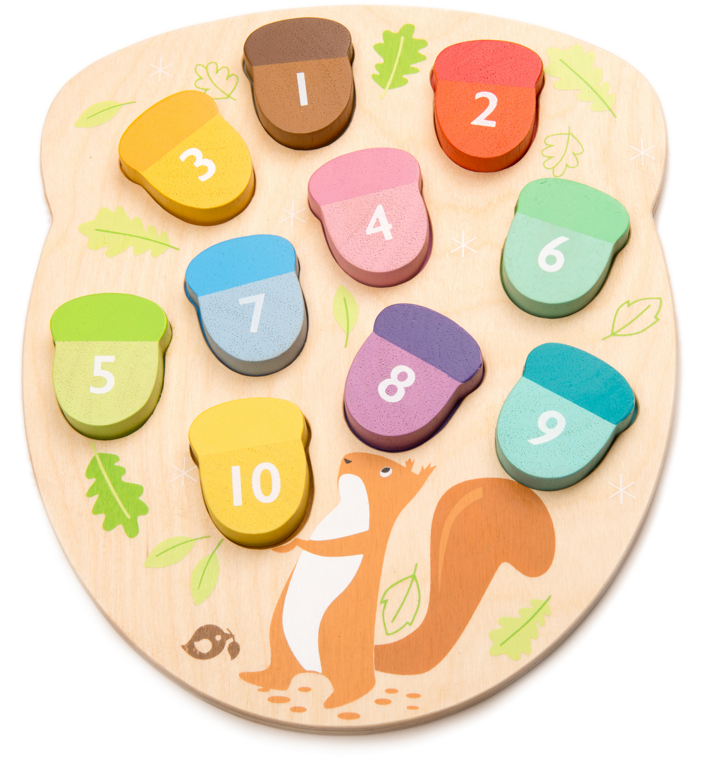 Tender Leaf How Many Acorns? | Hand-Crafted Wooden Educational Toy | Front View | BeoVERDE.ie