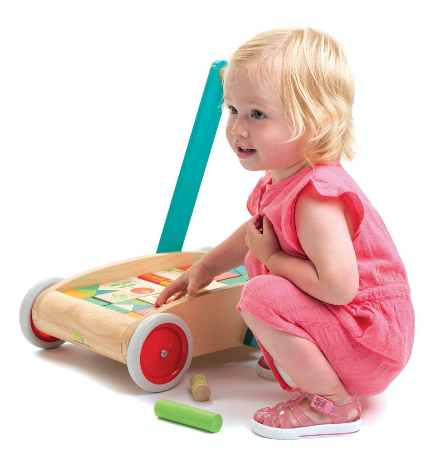 Tender Leaf Baby Block Walker | Hand-Crafted Wooden Educational Toy | Girl Playing | BeoVERDE.ie
