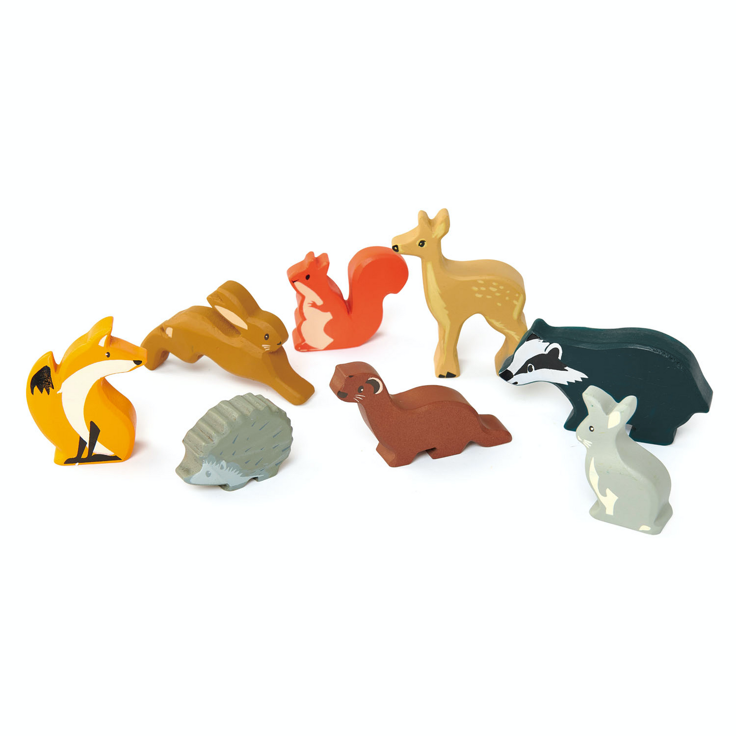 Tender Leaf 8 Woodland Animals & Shelf Set | Hand-Crafted Wooden Animal Toys | Woodland Animals Collection | BeoVERDE.ie