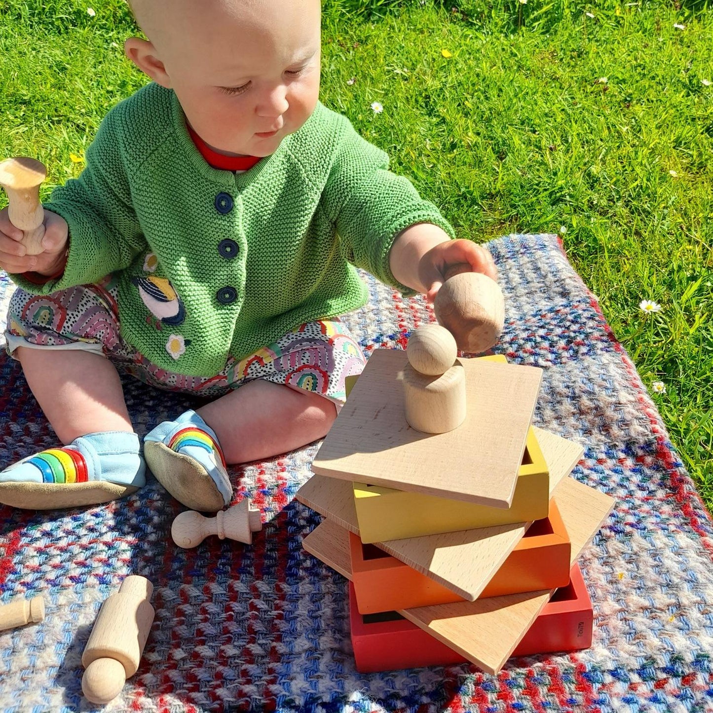 Wooden Rainbow Squares | 7 Pieces | Wooden Activity Toy