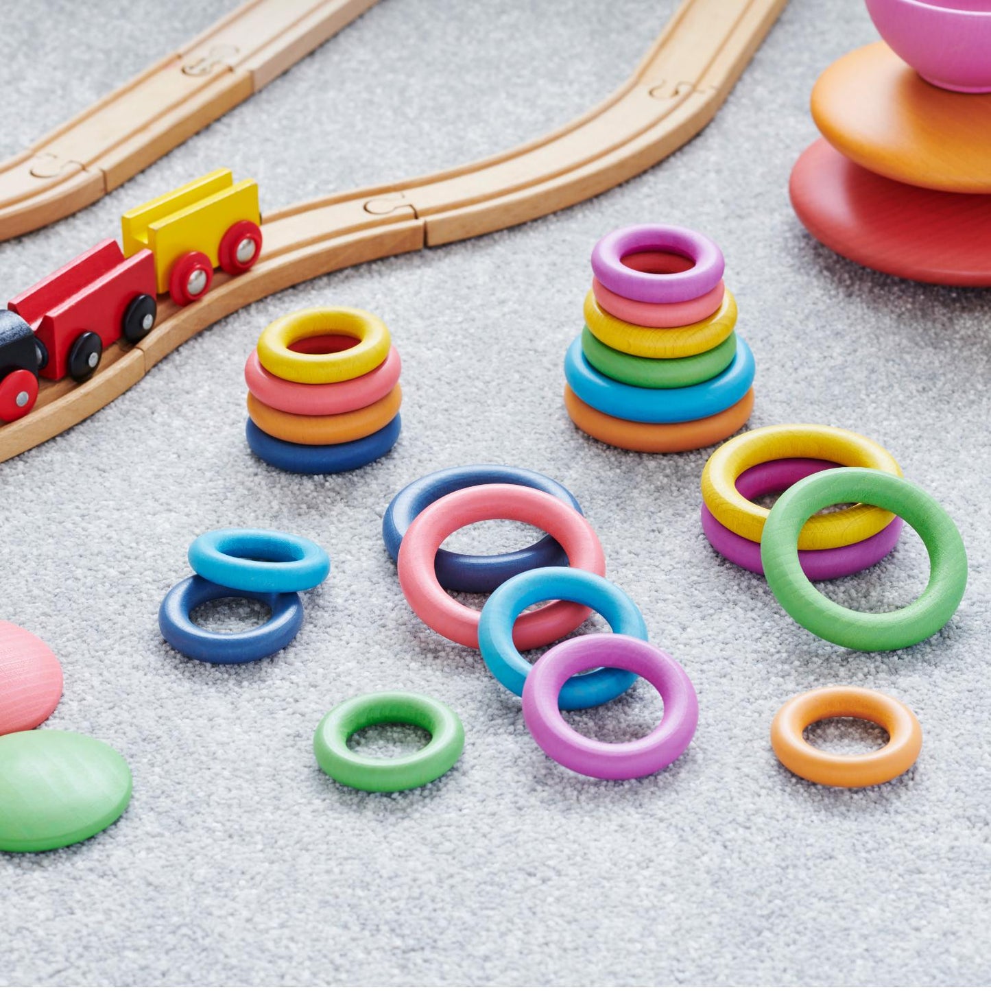 Rainbow Wooden Rings | Wooden Loose Parts | Open-Ended Toys
