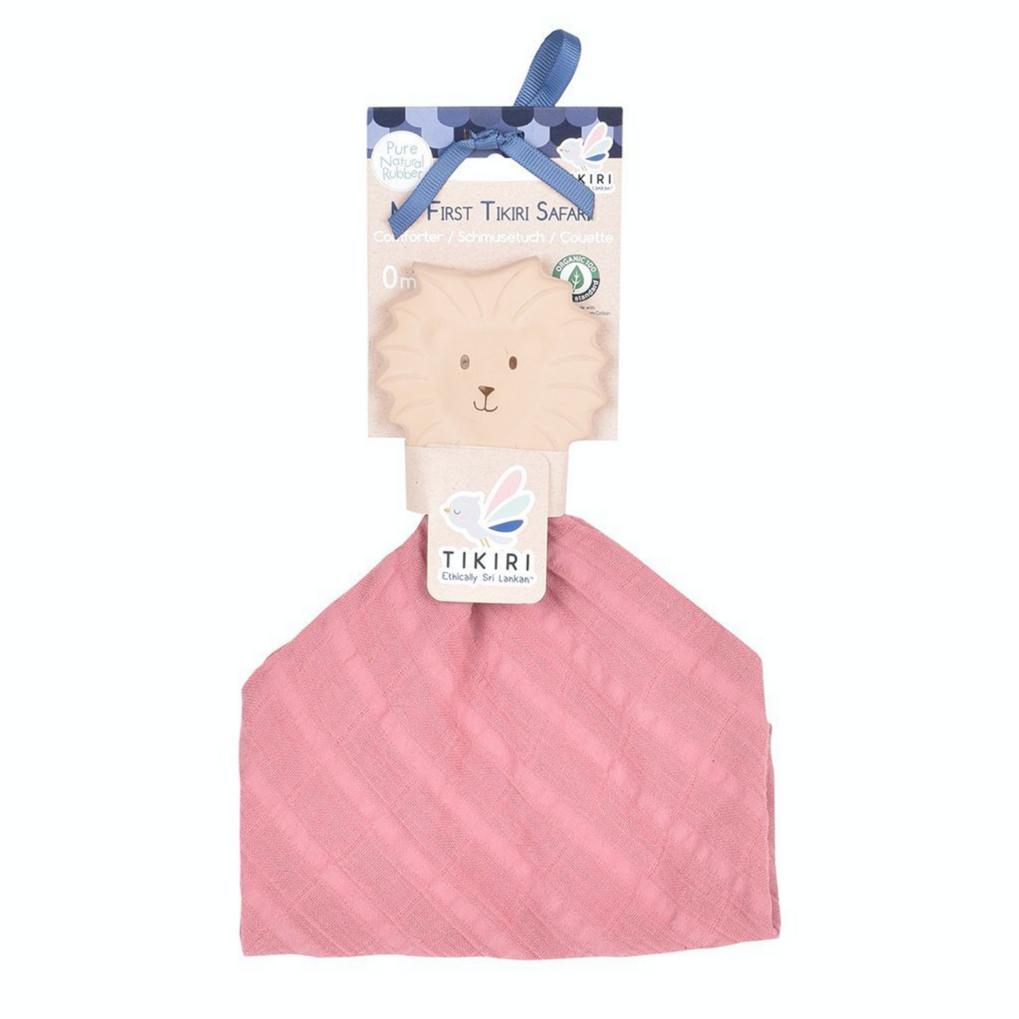 TIKIRI Organic Cotton Comforter & Natural Rubber Teether ‘Lion’ | Front & Packaging | BeoVERDE.ie