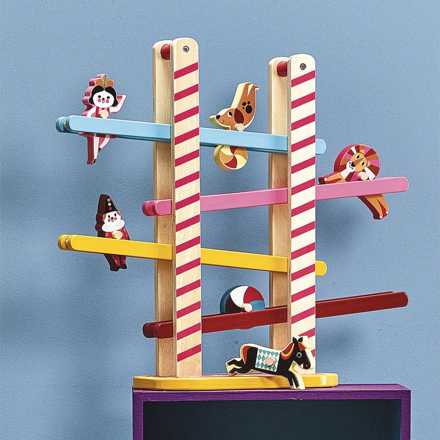 Vilac Acrobat's Cascade designed by Ingela P.Arrhenius | Wooden Toddler Activity Toy | Lifestyle - Side View | BeoVERDE.ie