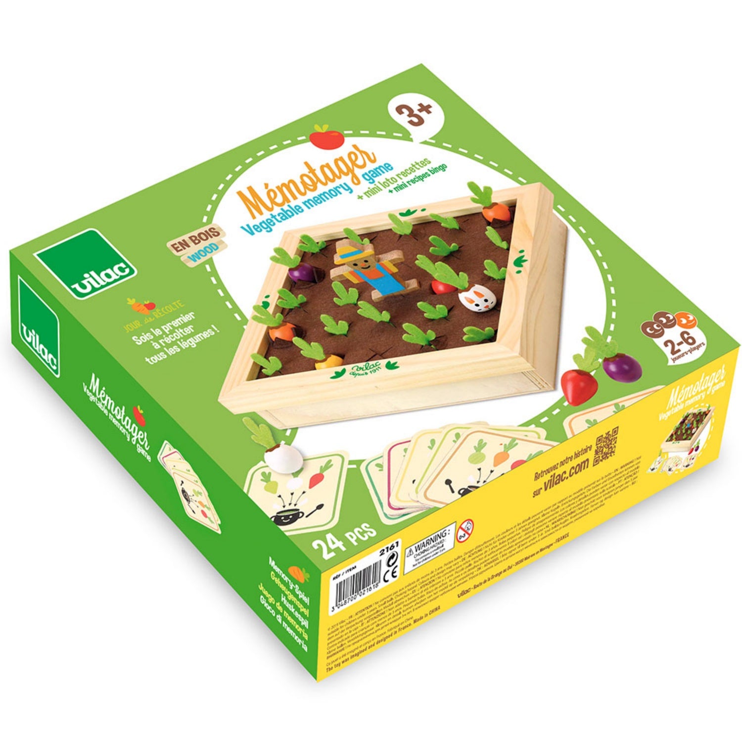 Vilac Vegetable Garden Memory Game | Hand-Crafted Wooden Toy | Wooden Games & Puzzles | Wooden Educational Toy | Packaging - Side View | BeoVERDE.ie