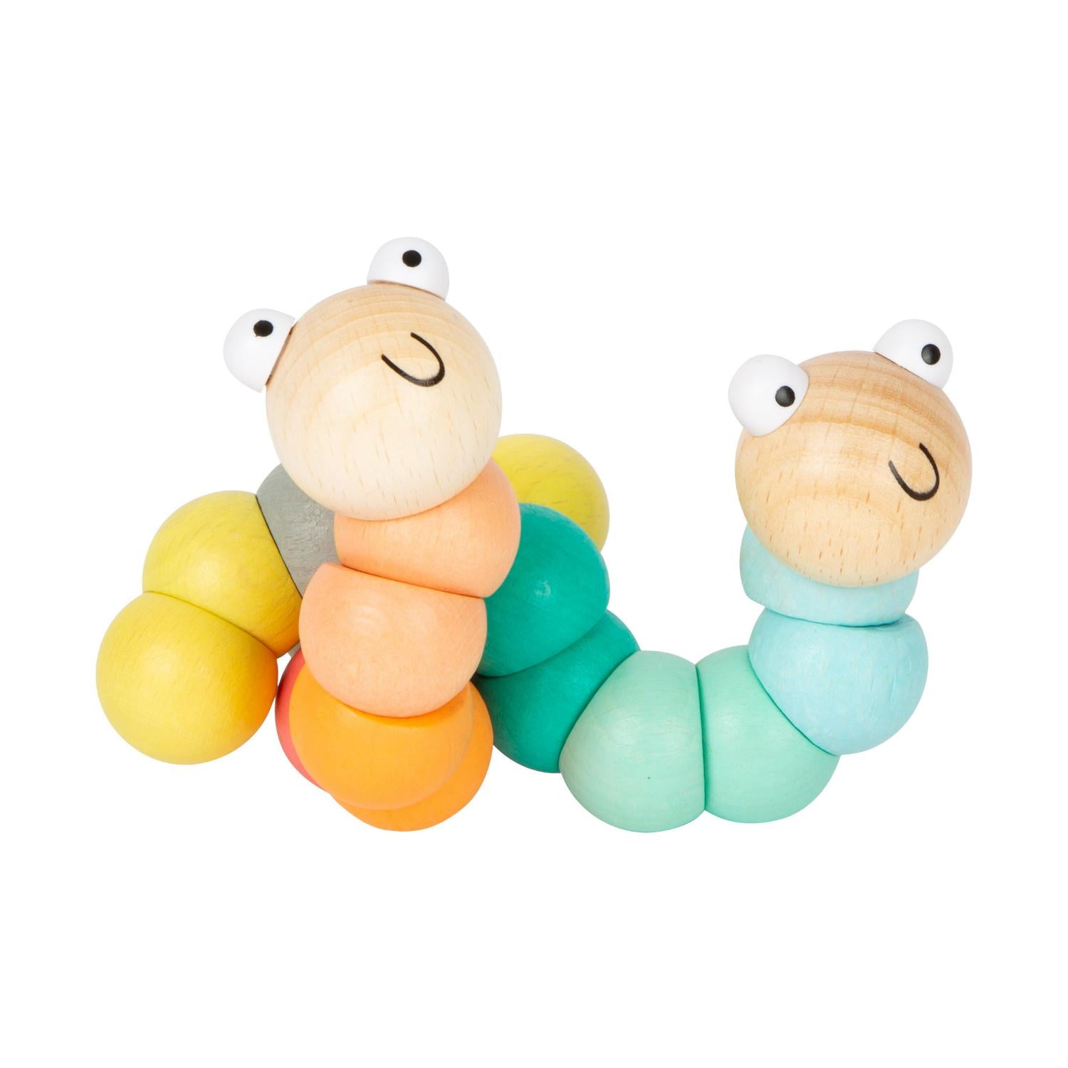 Pastel Green Wooden Bead Caterpillar | Wooden Activity Toy | Front View together with Pastel Orange Wooden Bead Caterpillar | BeoVERDE.ie
