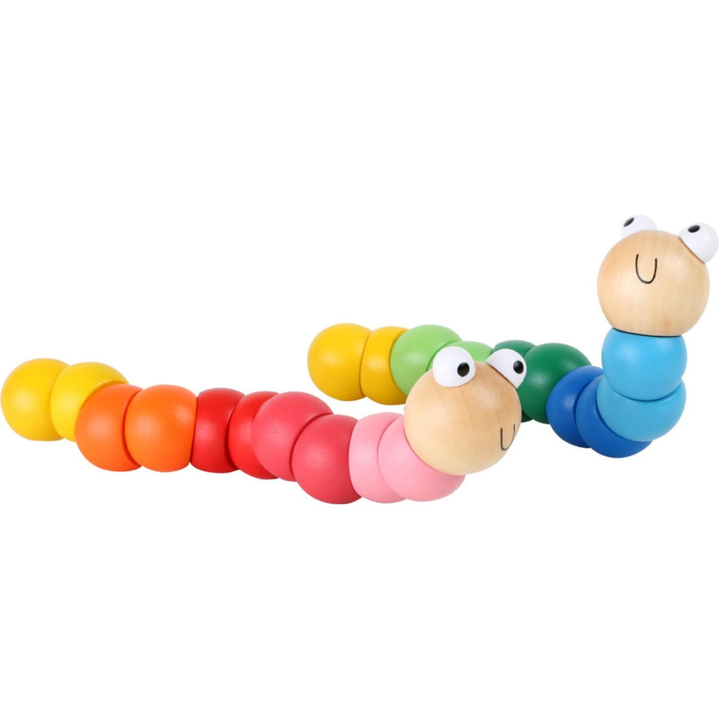 Red Wooden Bead Caterpillar | Baby Activity Toy | Side View together with Blue Wooden Bead Caterpillar | BeoVERDE.ie