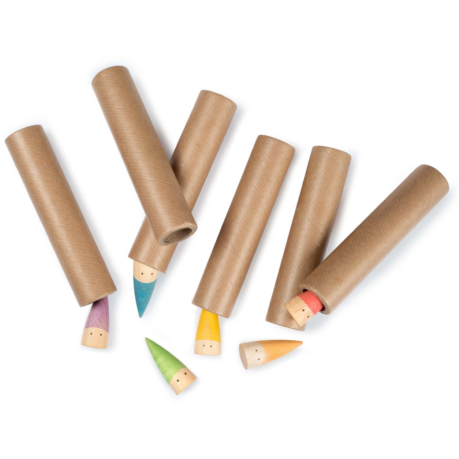 Grapat Baby Sticks | Wooden Toys for Kids | Open-Ended Play Set | Front View -  Some Grapat Baby Sticks in Tubes | BeoVERDE.ie
