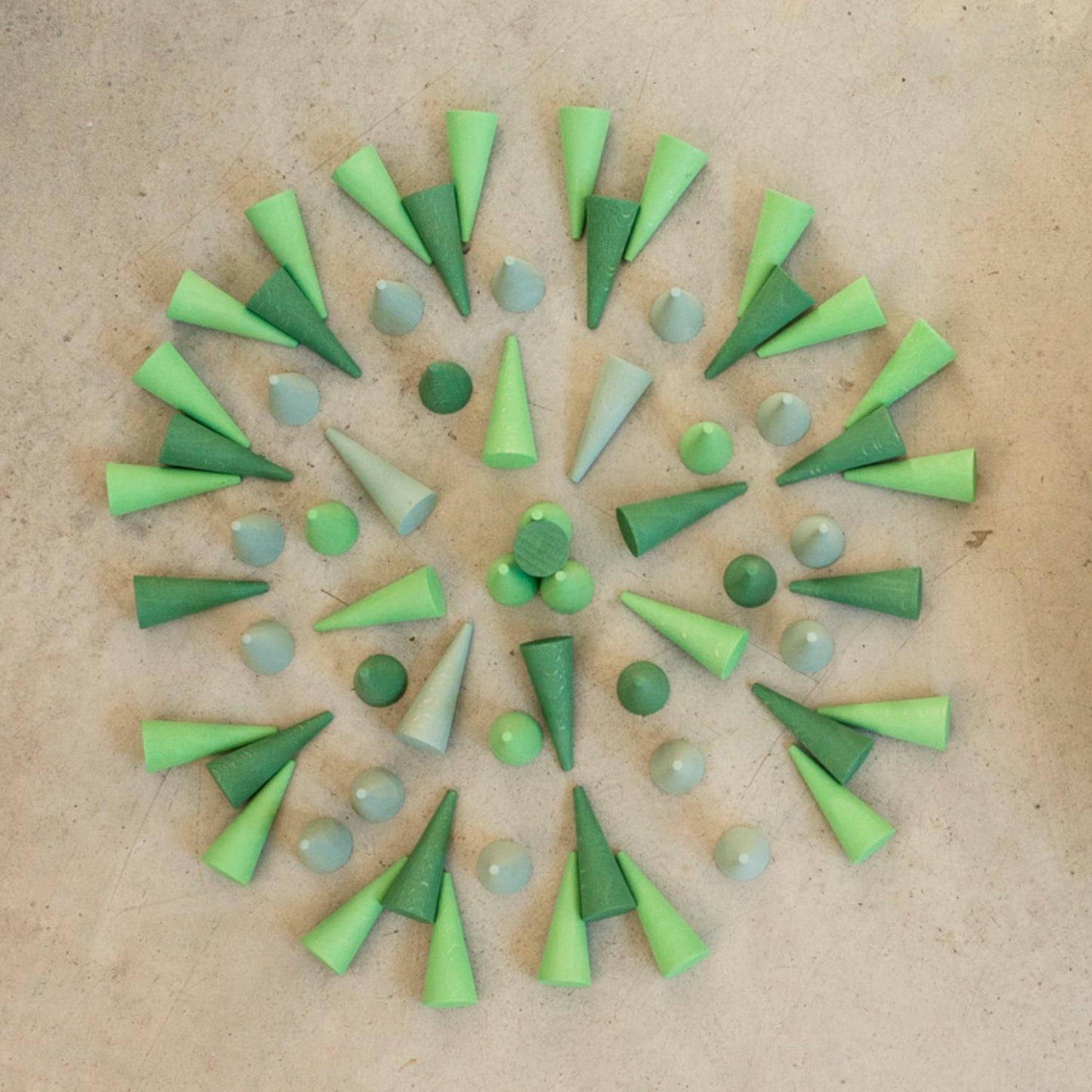 Mandala Green Cones | 36 Pieces | Wooden Toys for Kids | Open-Ended Play