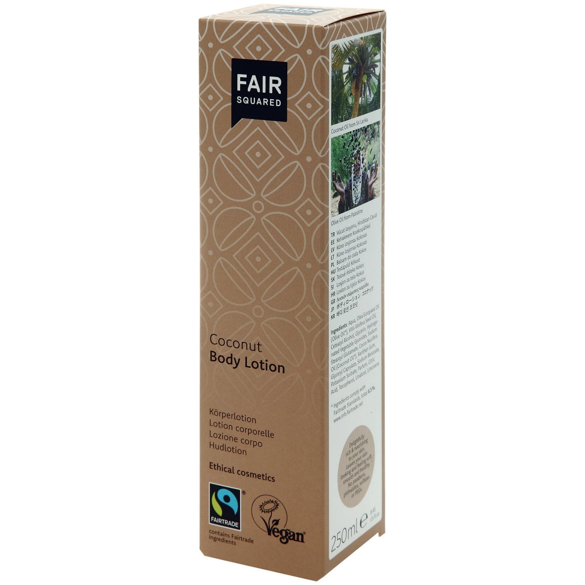 FAIR SQUARED Coconut Body Lotion | Fairtrade Vegan Natural Halal | Box | BeoVERDE.ie