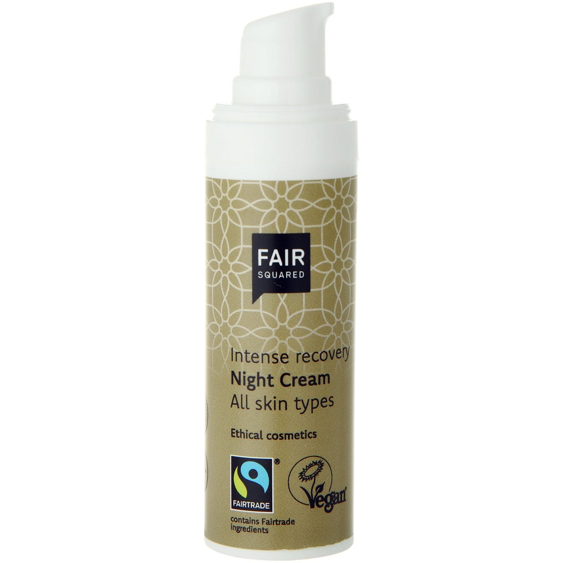 FAIR SQUARED Intense Recovery Night Cream | Fairtrade Vegan Natural Halal | Dispenser Open | BeoVERDE.ie
