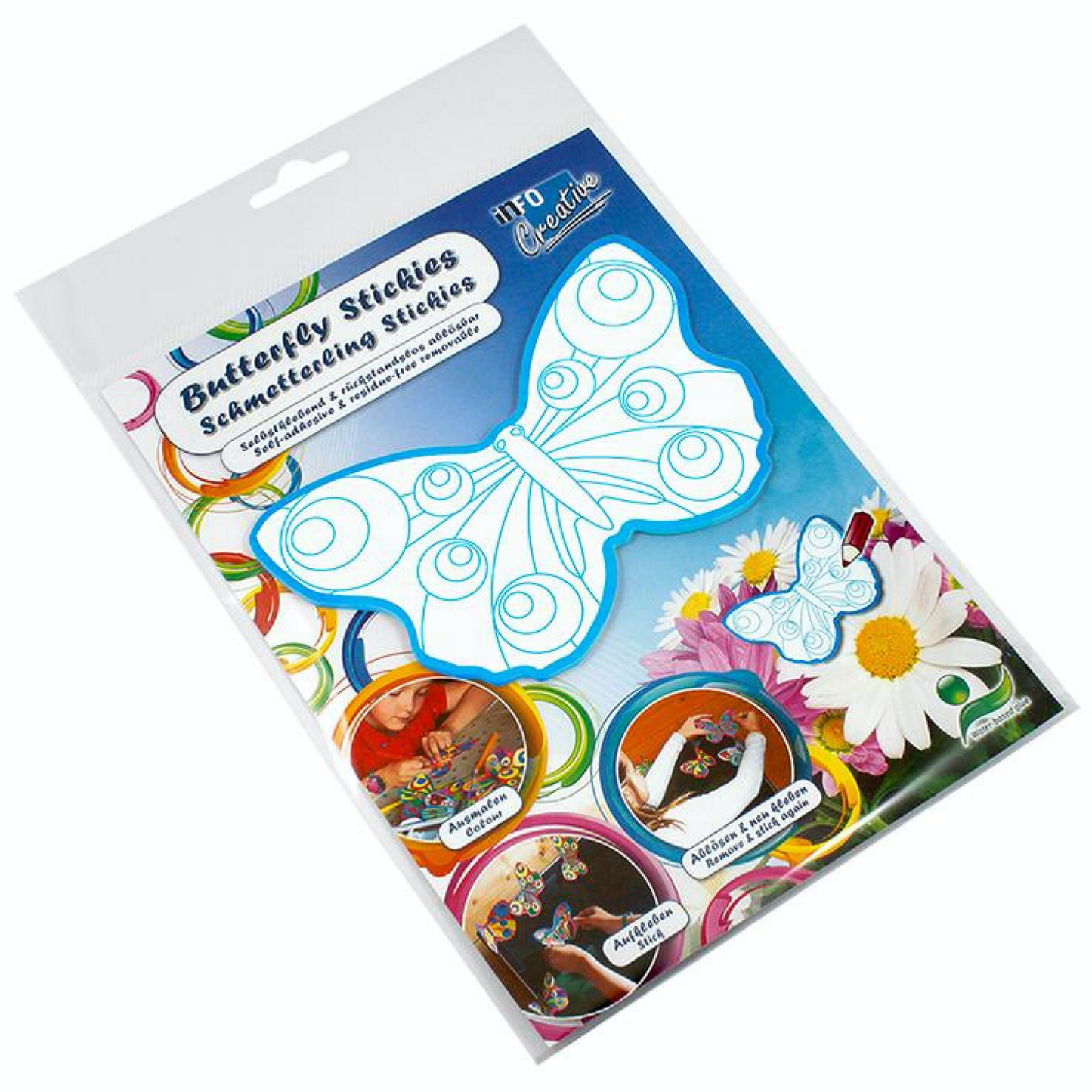 Self-Stick Colouring Butterflies | Butterflies with Blue Outline Packaging | BEOVERDE.ie