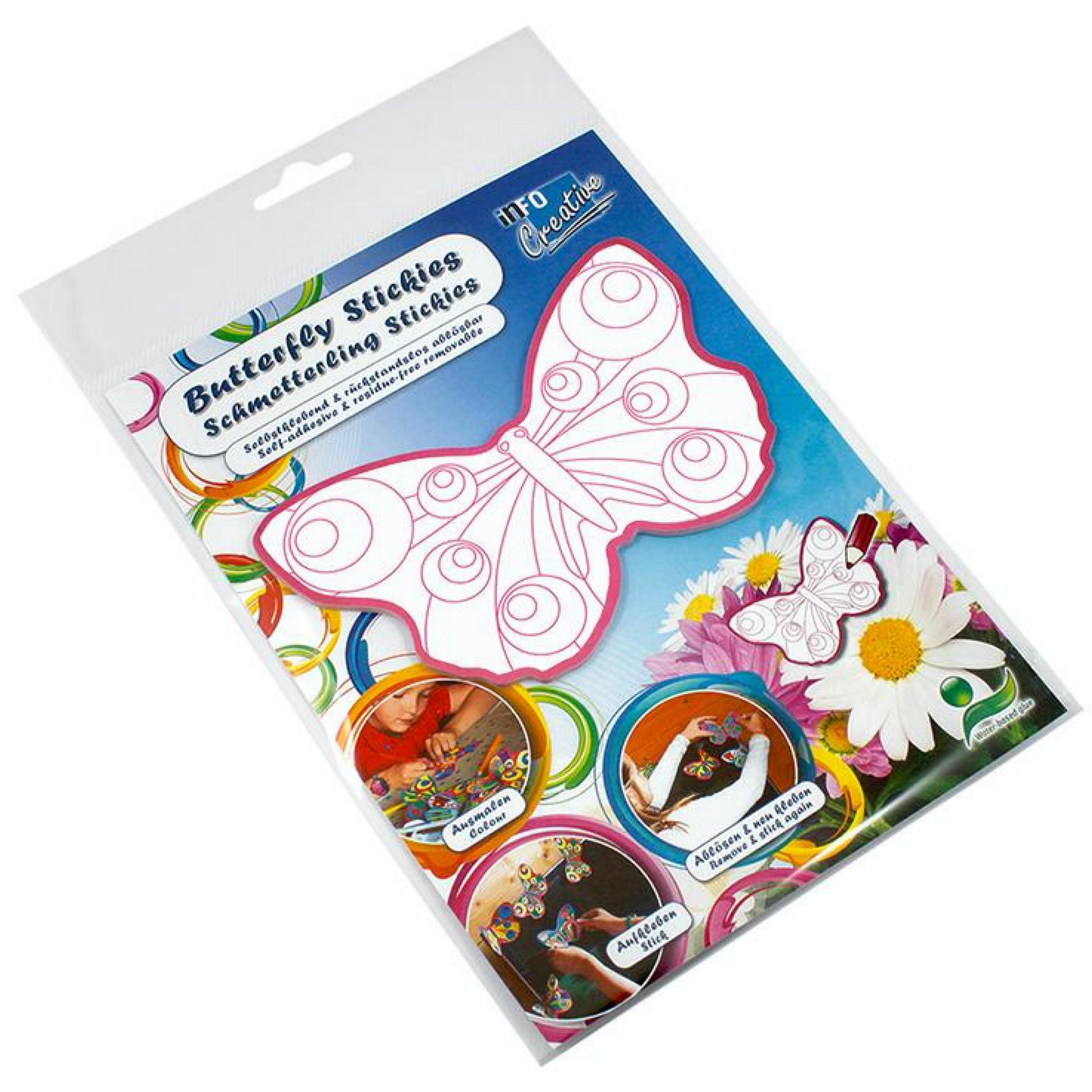 Self-Stick Colouring Butterflies | Butterflies with Red Outline Packaging | BEOVERDE.ie
