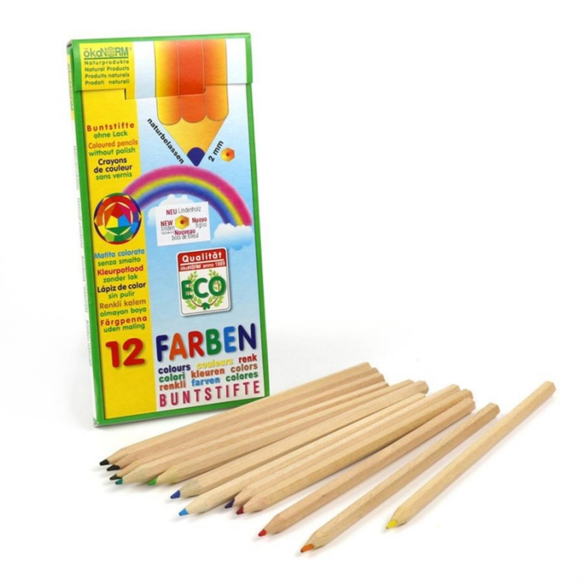Non-Toxic Wooden Coloured Pencils | 12 Vibrant Colours | Side Closeup | BeoVERDE.ie