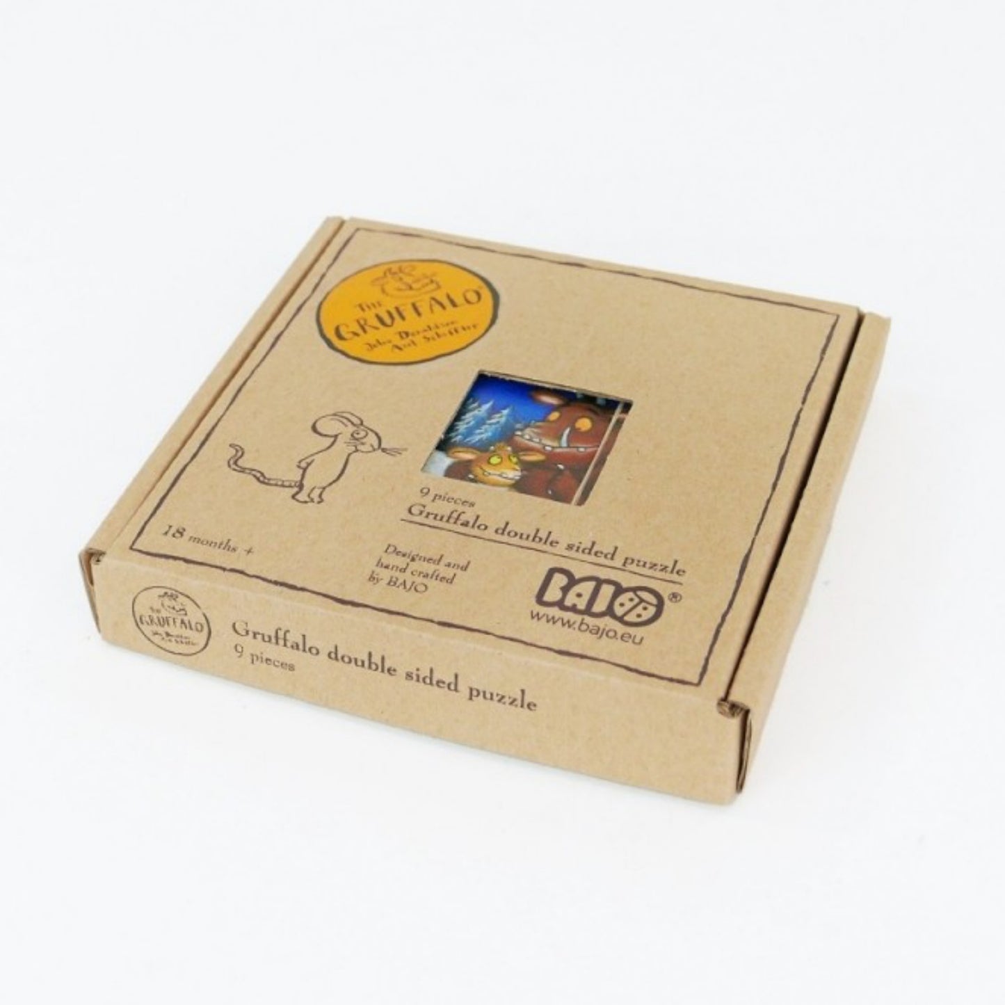 Gruffalo 9 Wooden Blocks Puzzle | Wooden Toddler Activity Toy | Bajo | Front View Box Closed | BeoVERDE.ie