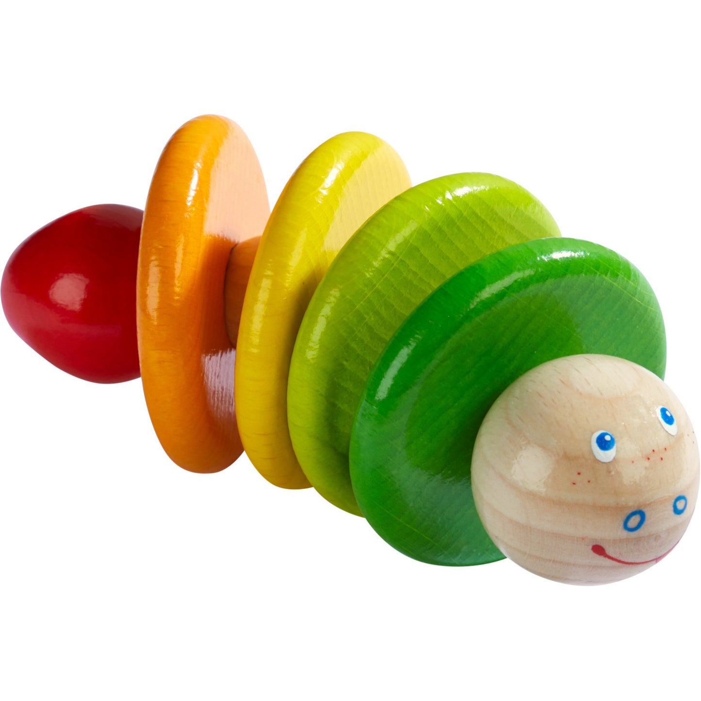Cheeky Caterpillar | Rattle & Clutching Toy | Baby’s First Wooden Toy | HABA | Side View | BeoVERDE.ie