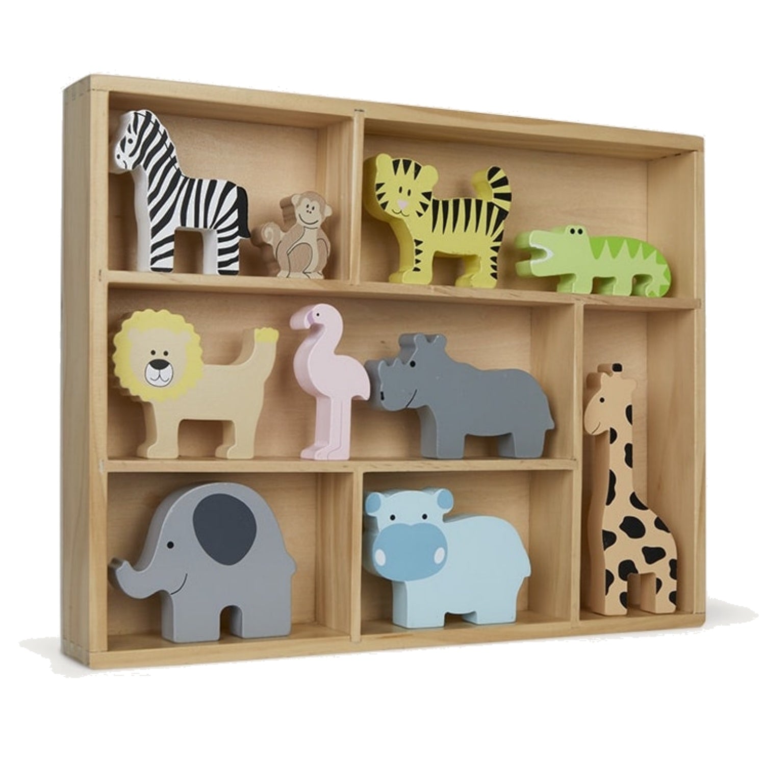 JaBaDaBaDo Wooden Animal Display Shelf With 9 Different Safari Animals | Wooden Imaginative Play Toy | Right View | BeoVERDE.ie