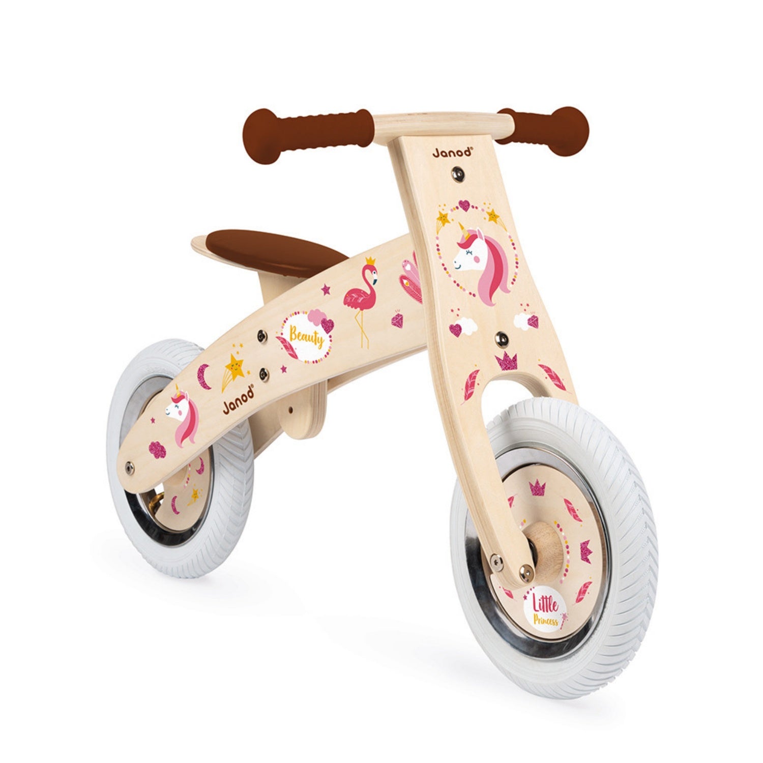 Janod Nature Balance Bike | Activity Wooden Toy| Bikes & Scooters | Balance Bike Decorated with Unicorn Stickers | BeoVERDE.ie